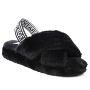 BCBGENERATION Blk Soffi Faux Fur Slingback Slipper